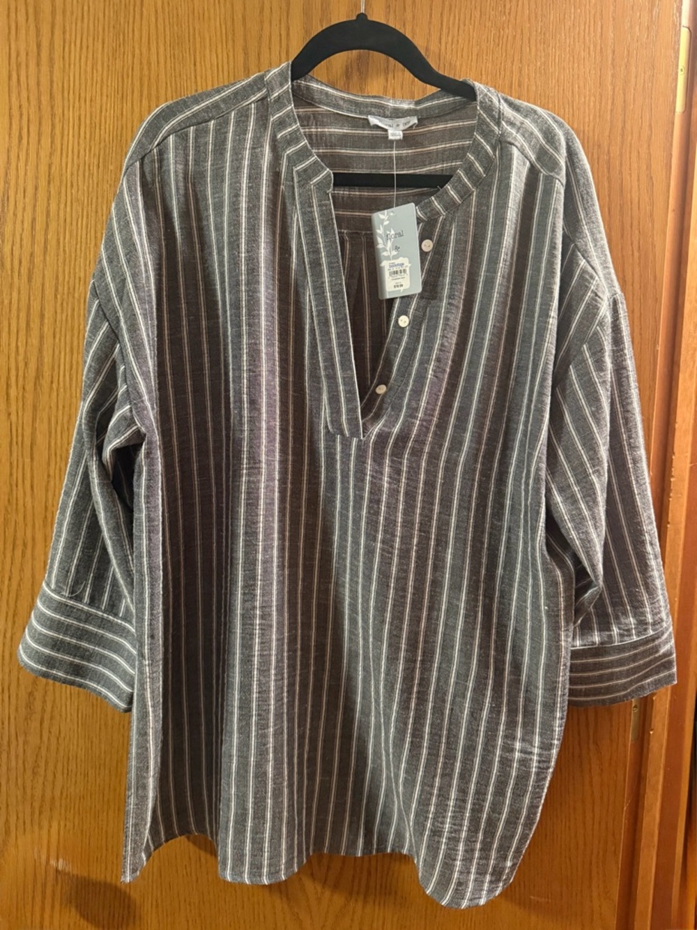 Striped Tunic Top in Charcoal and White